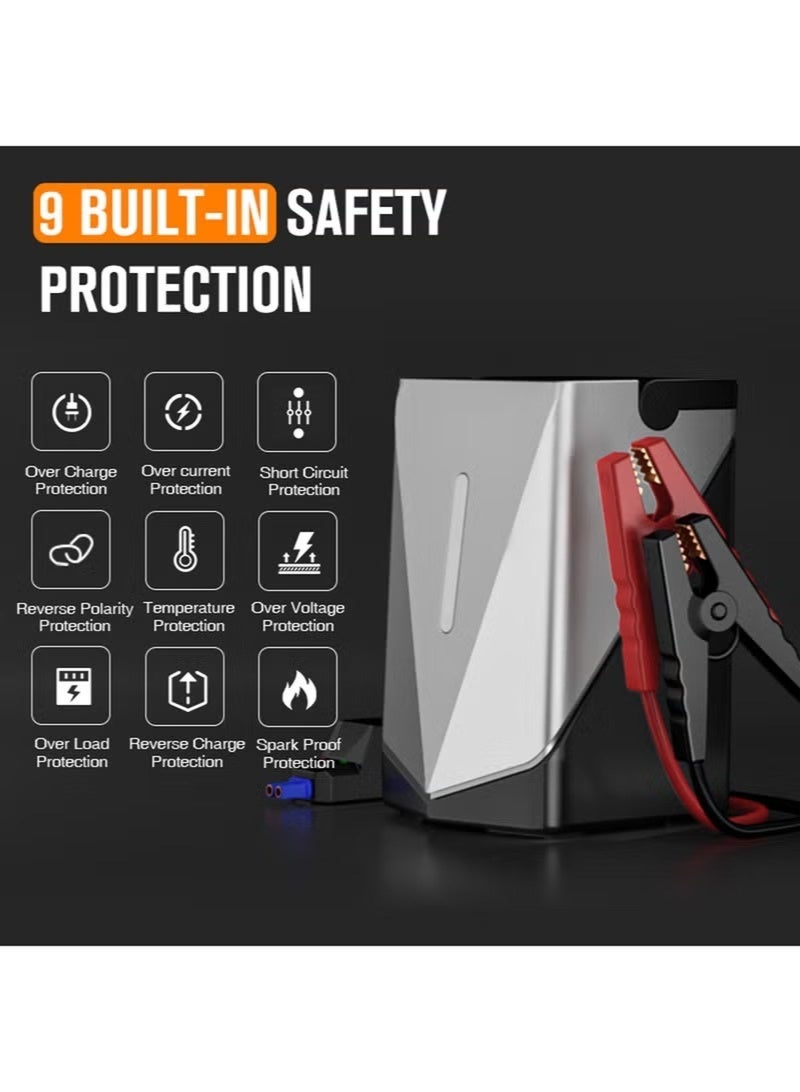 Car Jump Starter 1000A 12000mAh 14.8V with 150PSI Air Compressor & Electric Air Blower – Multi-Function Smart Booster for 3L Diesel & Petrol Cars with LCD Display & Emergency Light - Image 3